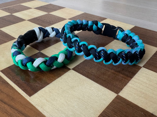 Handmade Paracord Bracelet - Green,Navy & White | Braided Adventure Style